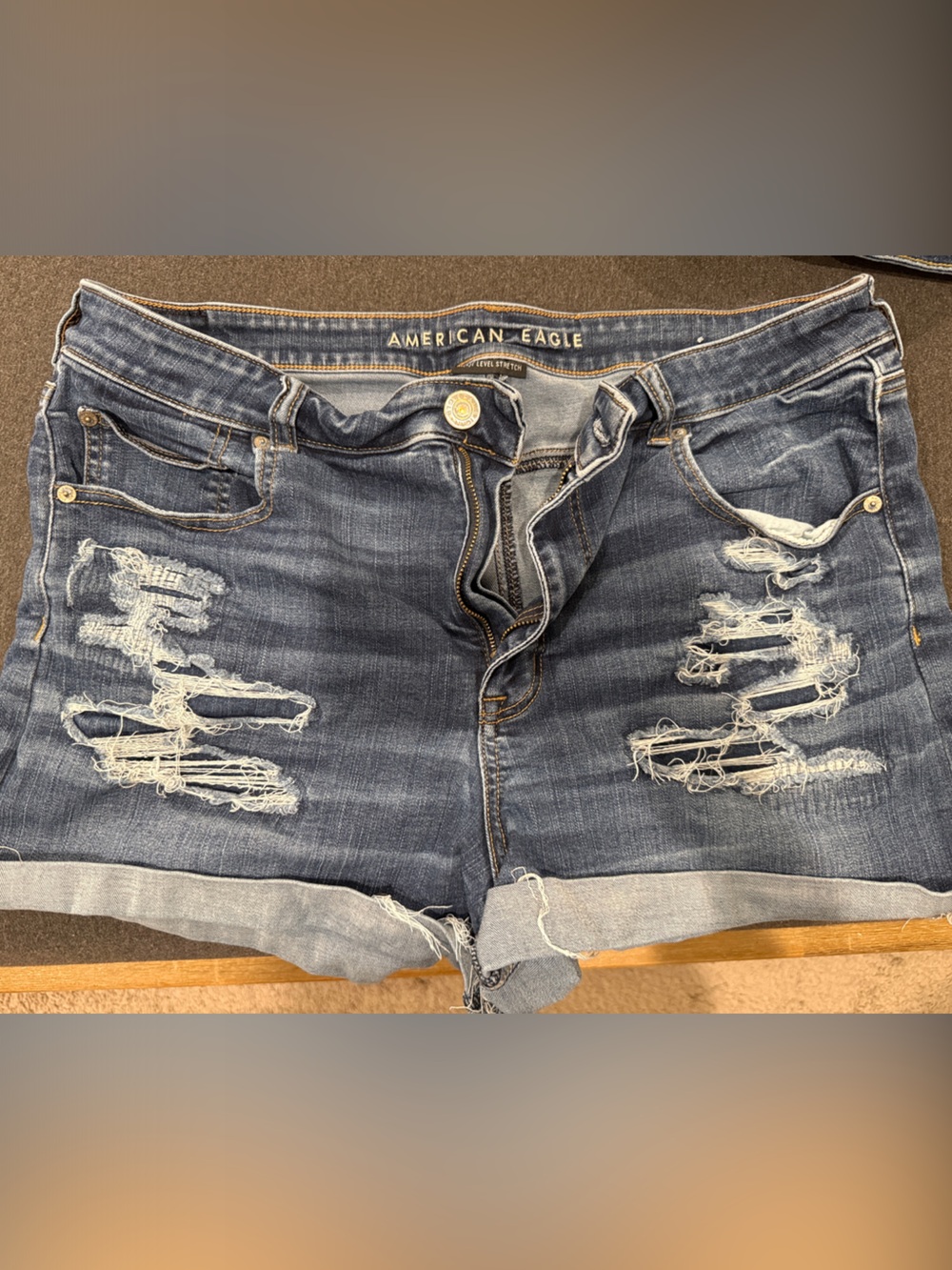 American Eagle Outfitters Distressed Dark Blue Boyfriend Denim Shorts